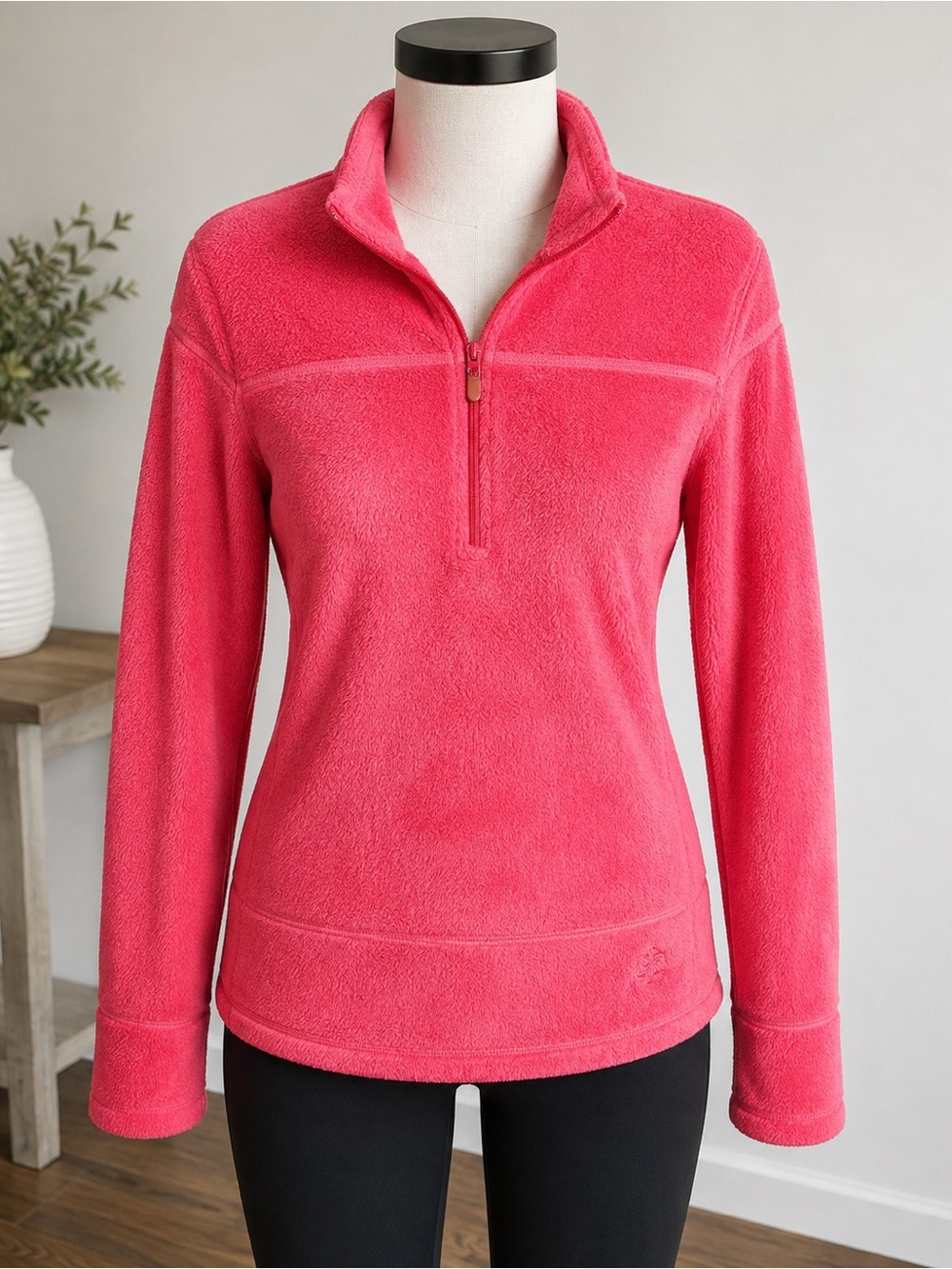 Izod Women’s Quarter Zip Fleece Pullover Pink Soft Long Sleeve Sweater